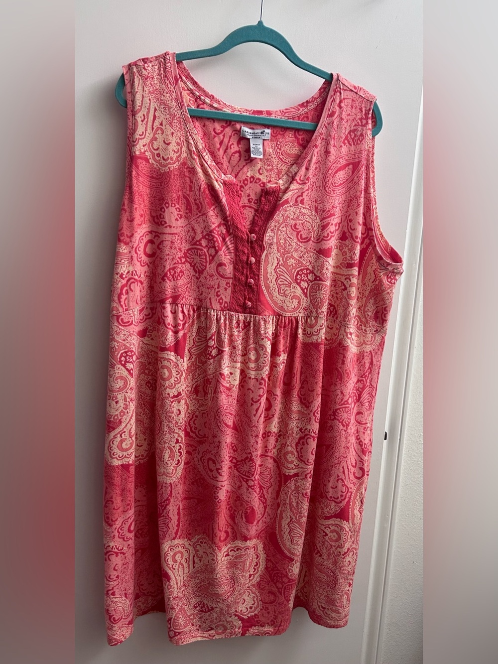 Caribbean Joe Island Supply Co. Women's 3x Sleeveless Pink Paisley 95%cotton